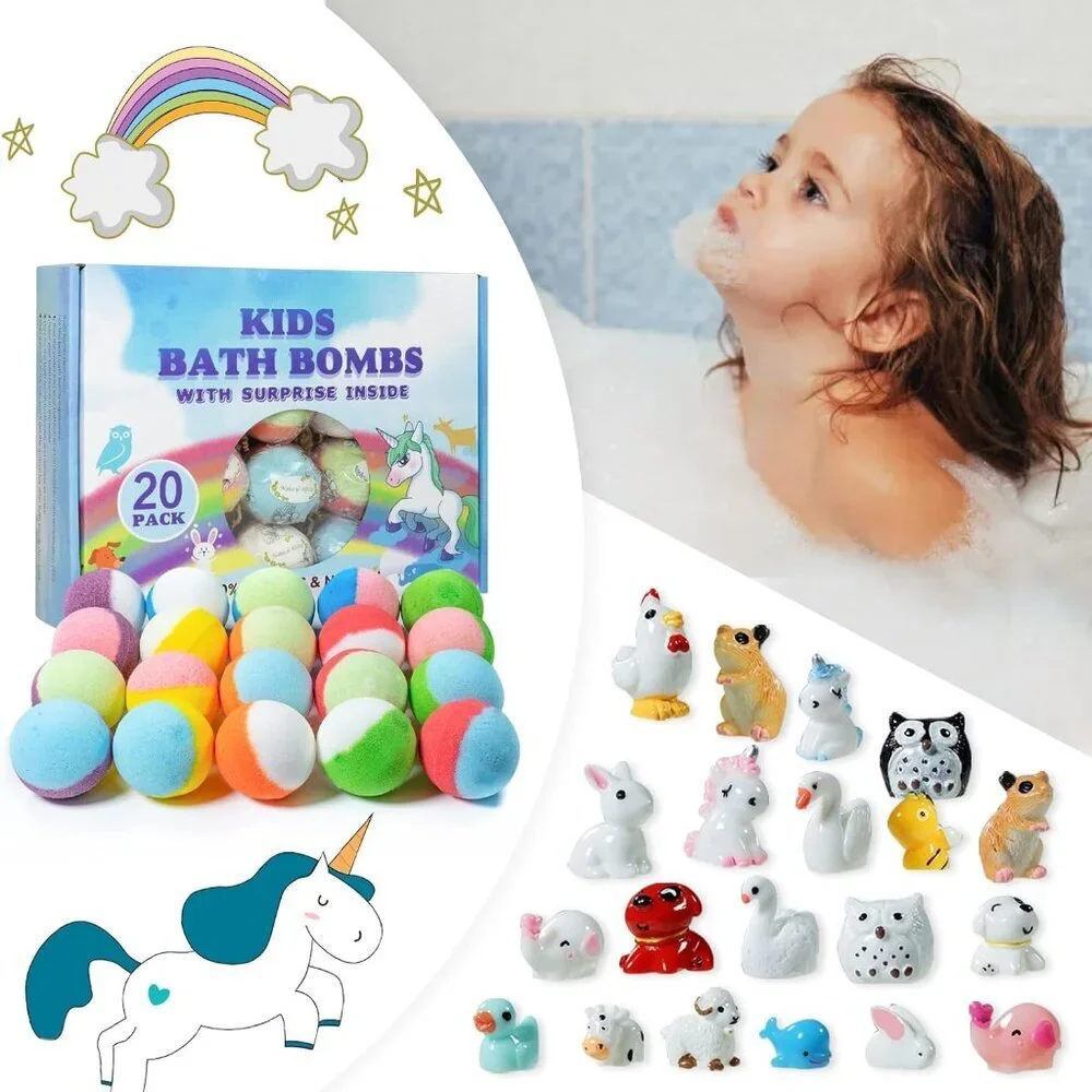 Bath Bomb Gift Set with Toys Inside, 20 Pack Organic Bath Bombs for Kids, Kids S
